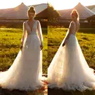 Свадебное платье с V-образным вырезом, длинными рукавами, кружевными аппликациями, с открытой спиной, трапециевидной формы, на заказ, 2021