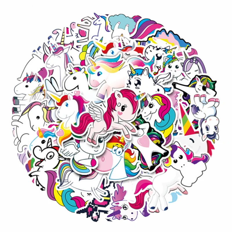 

10/30/50PCS Cute Rainbow Unicorn Girl Sticker Graffiti Notebook DIY Hand Account Decoration Children's Toys Wholesale