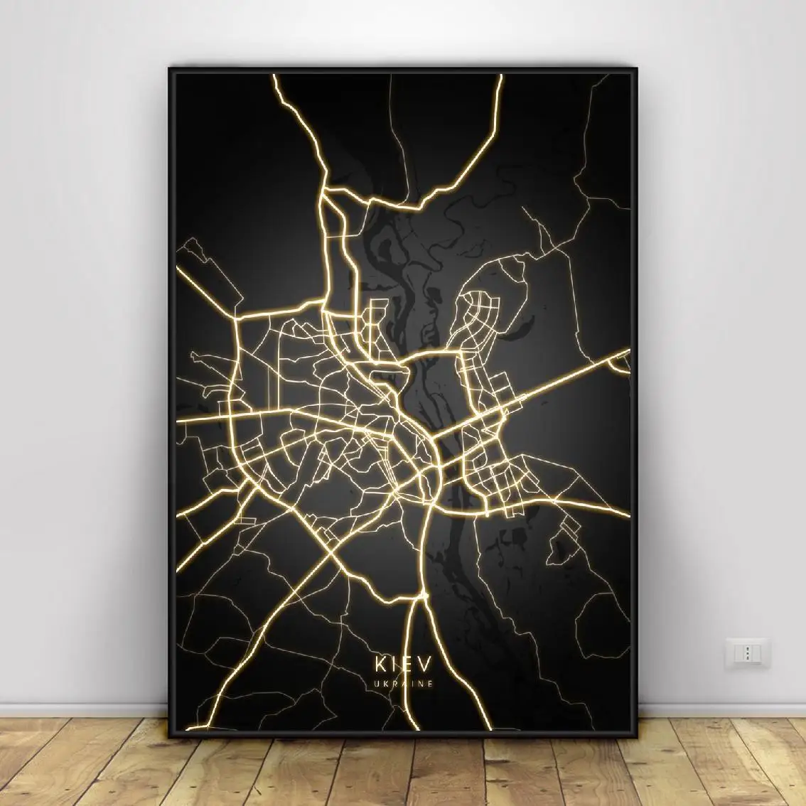 

Kiev Ukraine Black and gold Canvas Wall Art Map Poster