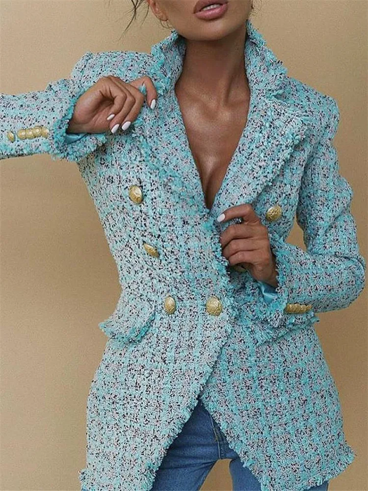 Yesexy Осень зима 2019 двубортный Женский блейзер с длинным рукавом Женская куртка в