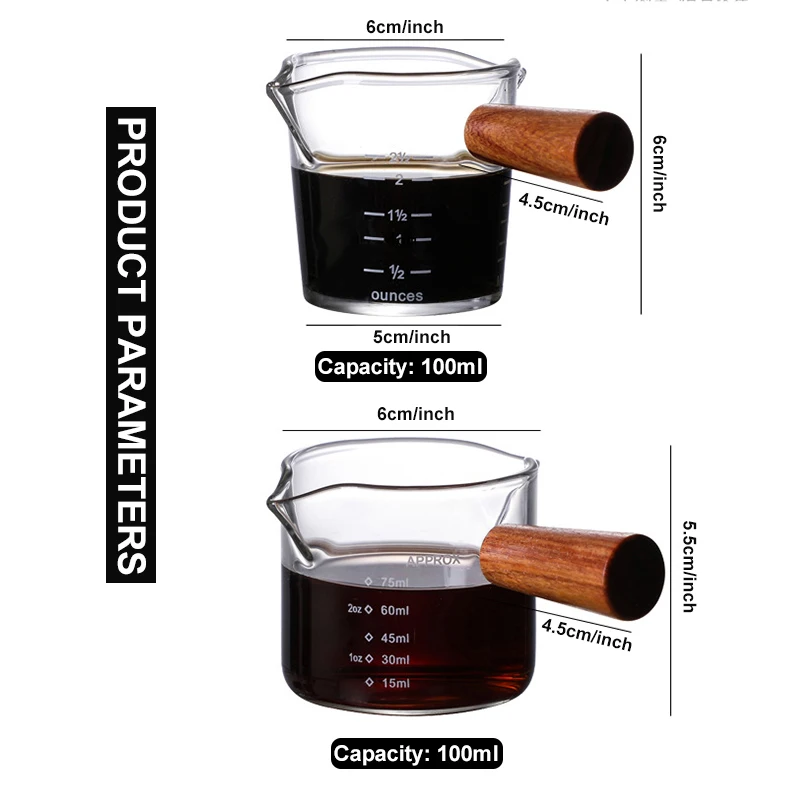 

Heat-resistant Glass Measuring Cup with Scale Milks Cup with Wooden Handle High Borosilicate Glass Cups FU
