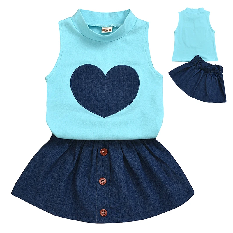 

Summer Children Baby Girls Casual Sleeveless Short Tops+Short Dress Outfits Sets 2020