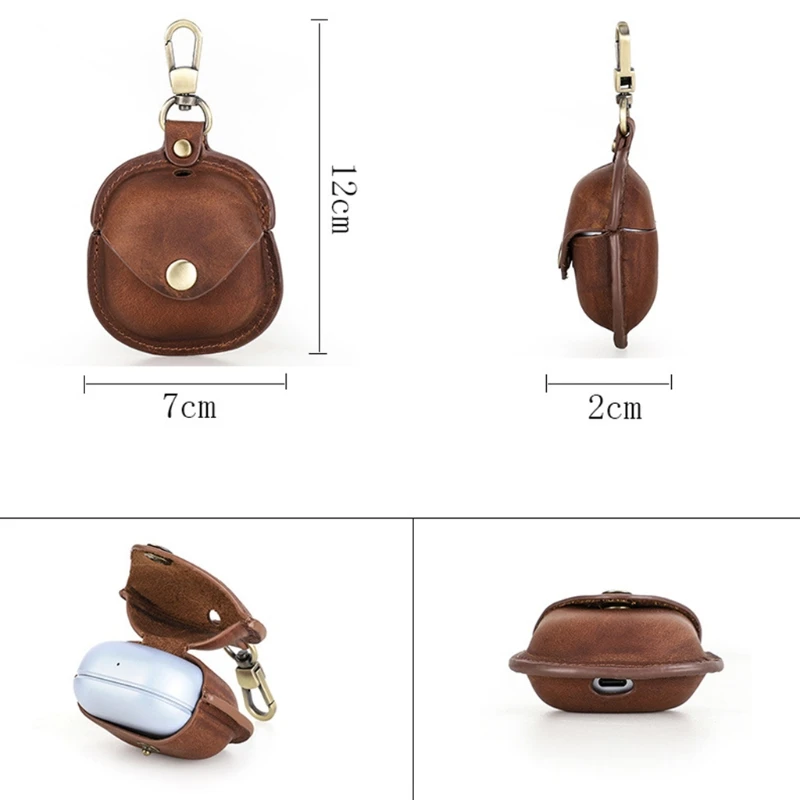 

Wear-resistant PU Leather Case Portable Protective Cover Pouch with Keychain for S-AMSUNG Galaxy-Buds Pro Earphones