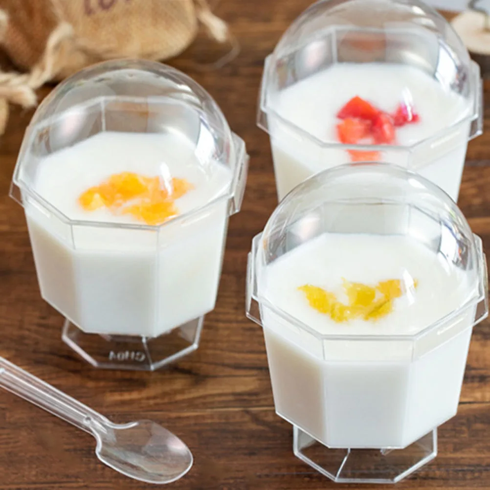 20PCS 125ml Disposable Yogurt Cups With Lid Clear Plastic For Desserts Lids Mousse Containers Ice Cream | Дом и сад
