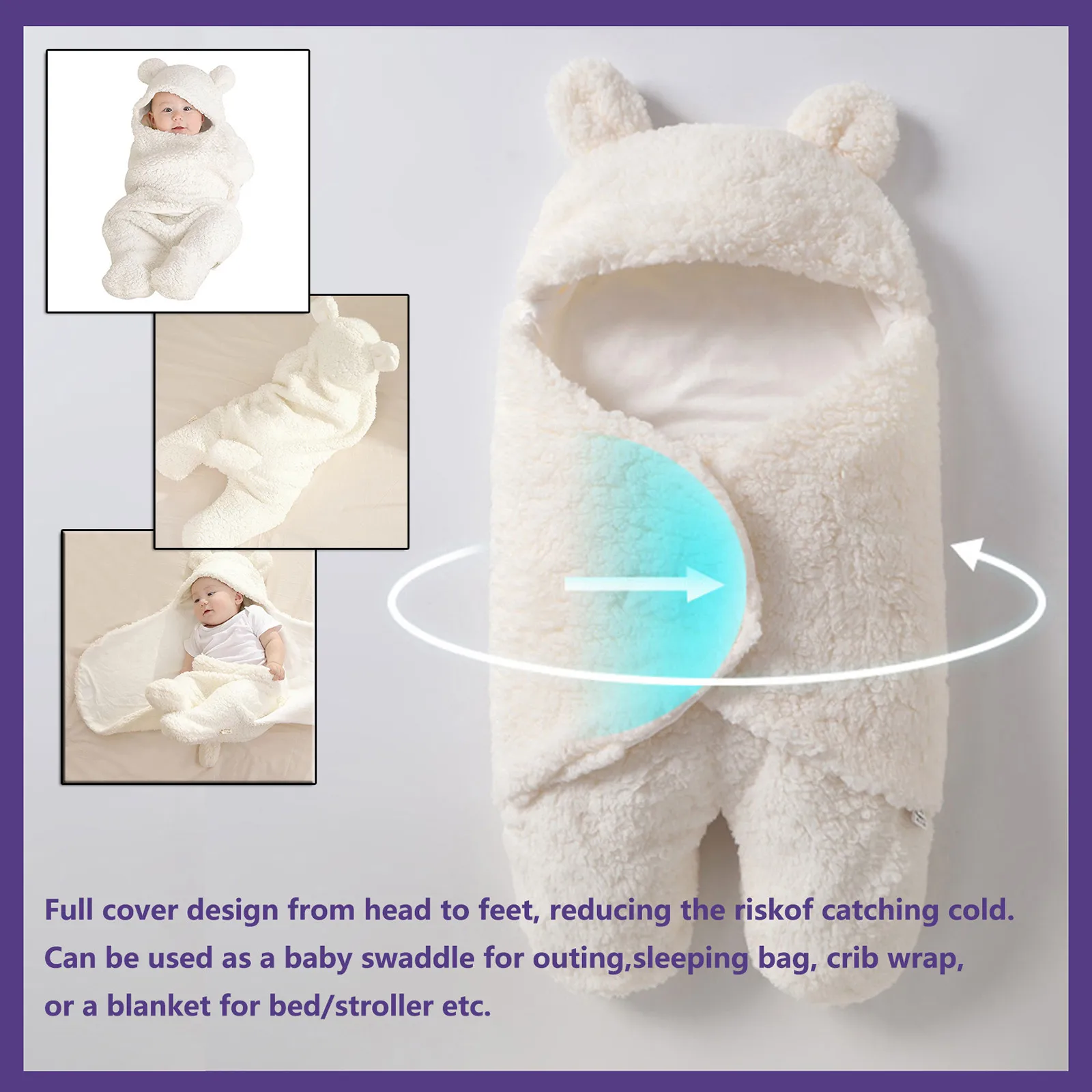 

Newborn baby male and female baby sleeping wrapped blanket quilt baby warm lamb velvet sleeping bag quilt baby blanket 40*