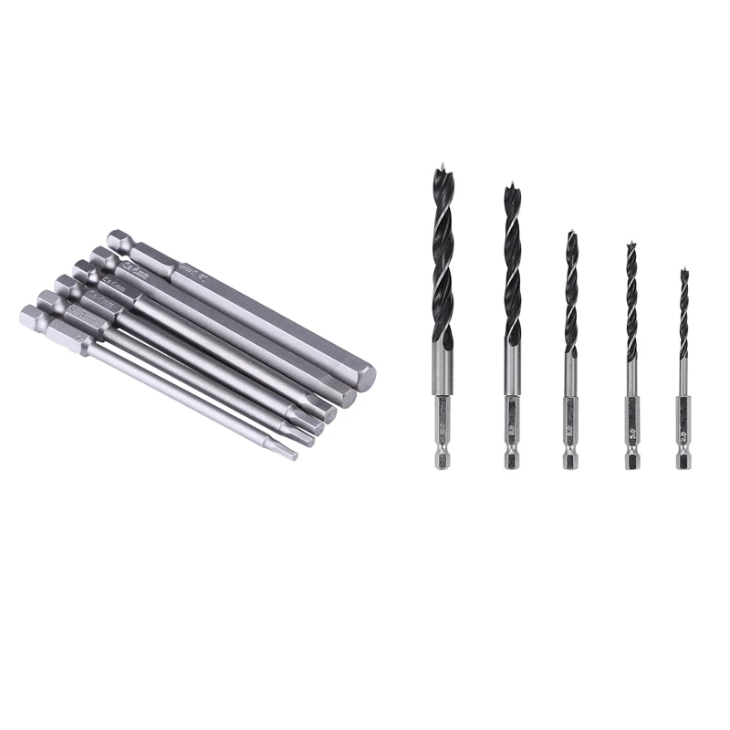 

6Pcs 100Mm Length 1/4 Inch Hex Screwdriver Bit Set Shank Magnetic Hexagon Head H2.5 H3 H4 H5 H6 H8 Drill & 5Pcs HSS 1/4 Inch Hex