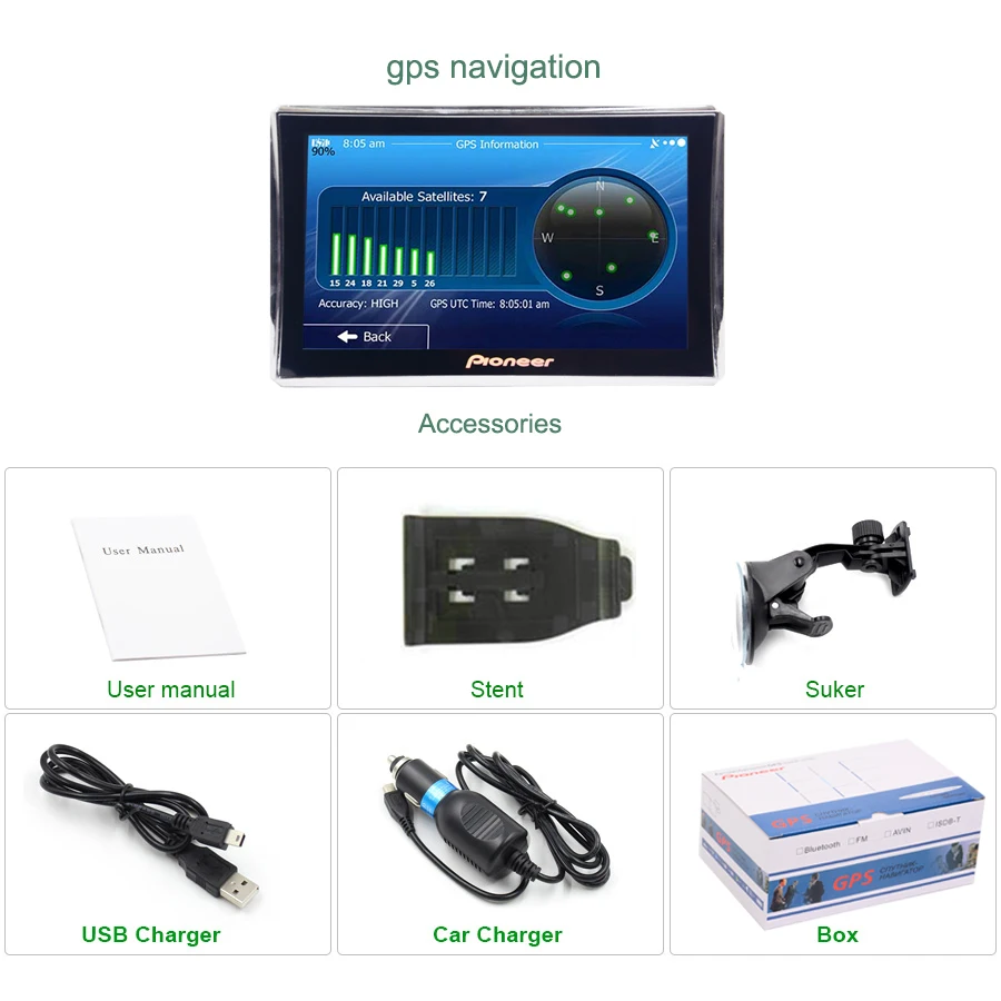 7 дюймов HD Автомобильный GPS навигации 800 м/FM/8 ГБ/DDR 256 м Новый Карты для
