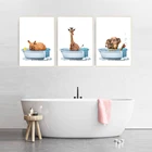 Милые детские животные для ванной, искусство, скандинавские плакаты и принты, настенные картины для гостиной, Декор без рамки