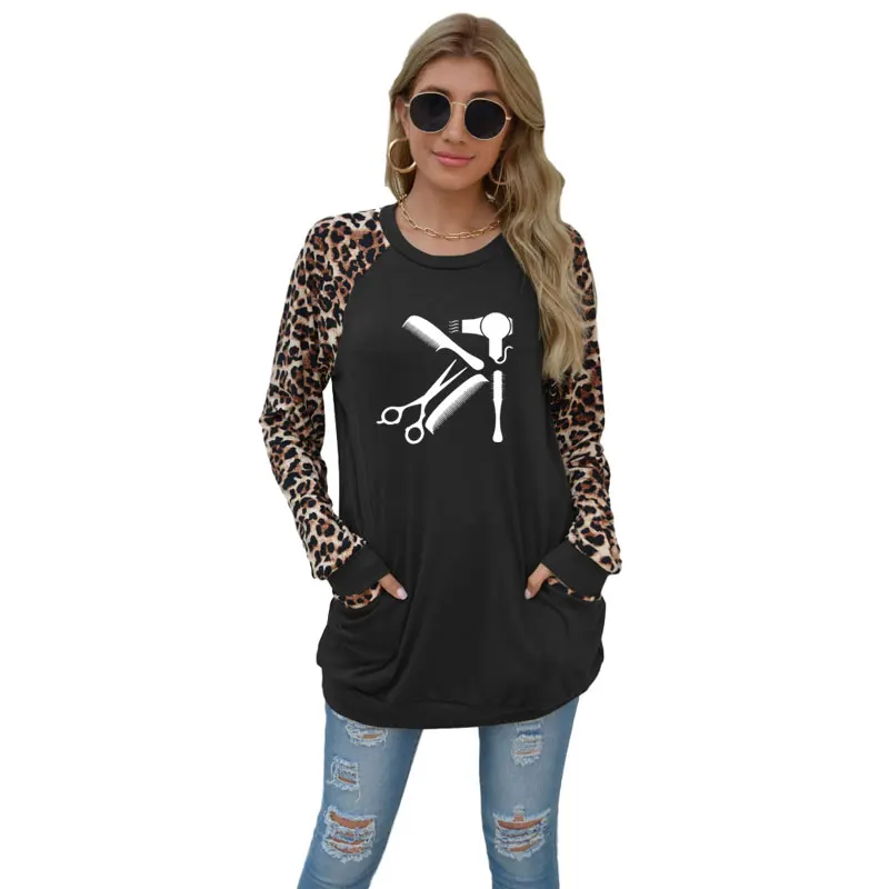 Женская Парикмахерская рубашка с длинным рукавом круглым вырезом и карманами |