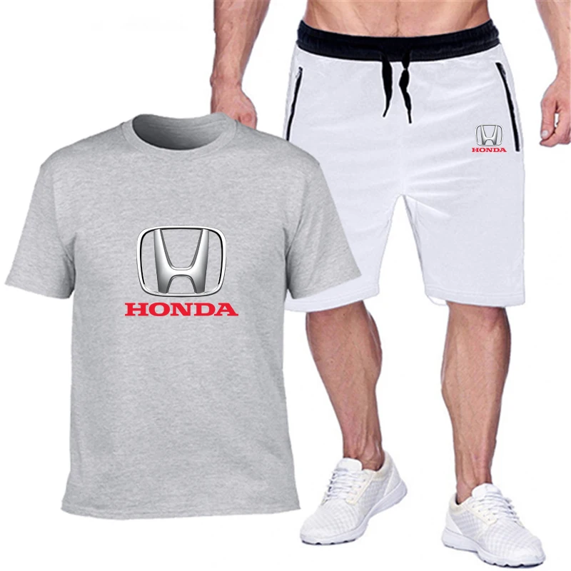 

2021 HONDA car logo printed round neck T-shirt + shorts men's summer sports suit + couple beach leisure jogging sports suit