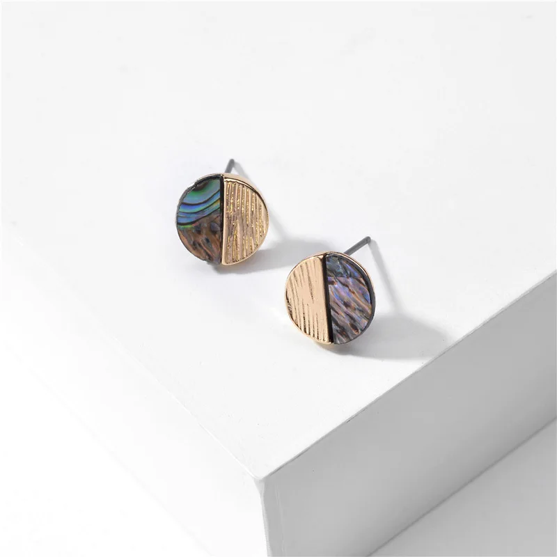 

E7376 ZWPON Mini Geometric Abalone Stud Earrings for Women 2020 New Arrival Small Round Hexagon Earrings Jewelry Wholesale Shell