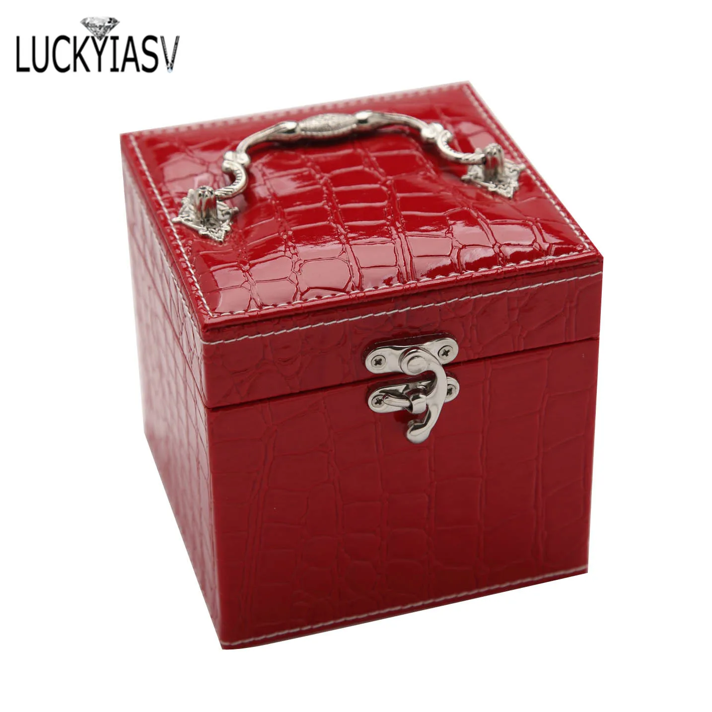 

Crocodile Leather Jewelry Box 3 layers Small Jewelry Box Birthday Gift Necklace Jewelry Storage Organizer Case Ring Storage Box