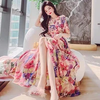 2021 elegant print boho chiffon beach maxi dress summer plus size floral vintage long dress women bodycon party dress vestidos