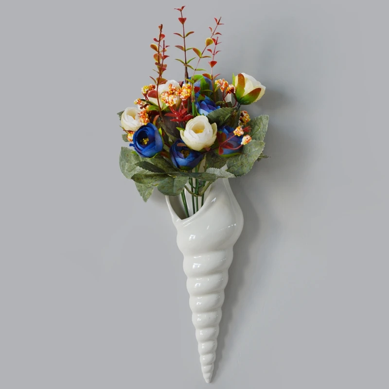 Современная Белая Керамическая Морская раковина цветок ваза настенный домашний