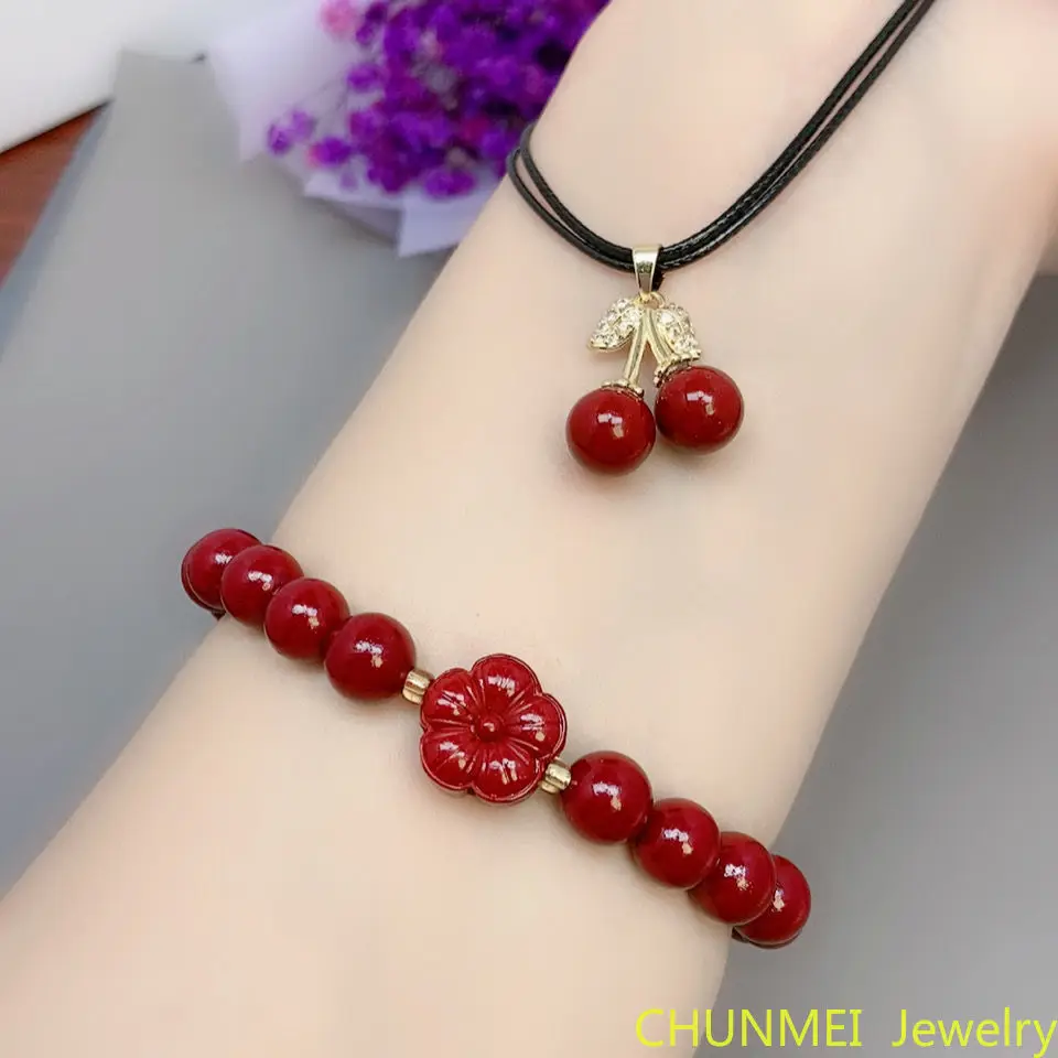 

Fidelity Cinnabar Purple Gold Sand Cherry Pendant Inlaid Pendant Necklace Clavicle Chain Female Family Bracelet Christmas Gifts