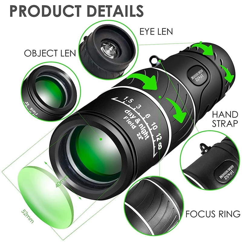 Waterproof 16X52 Monocular Dual Focus Optics Zoom Telescope Adjustable Mini Binoculars for Bird Watching Hunting | Компьютеры и офис