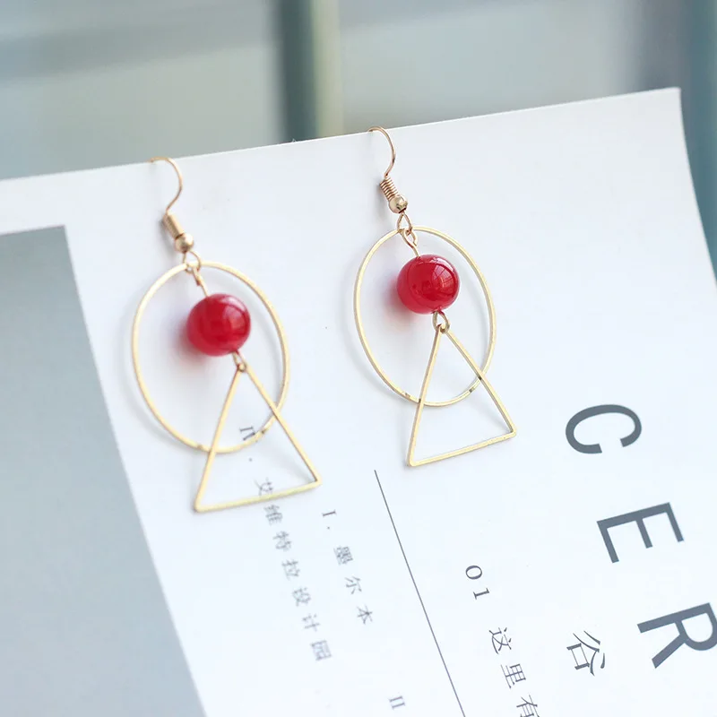 Золотистые женские круглые серьги-подвески с бусинами | Украшения и аксессуары