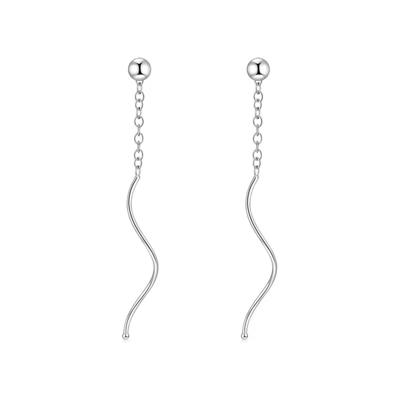 

Jazaz Trendy Real 925 Sterling Silver Dangle Drop Earrings Minimalist Long Tassel Chain Fine Jewelry For Women Gift