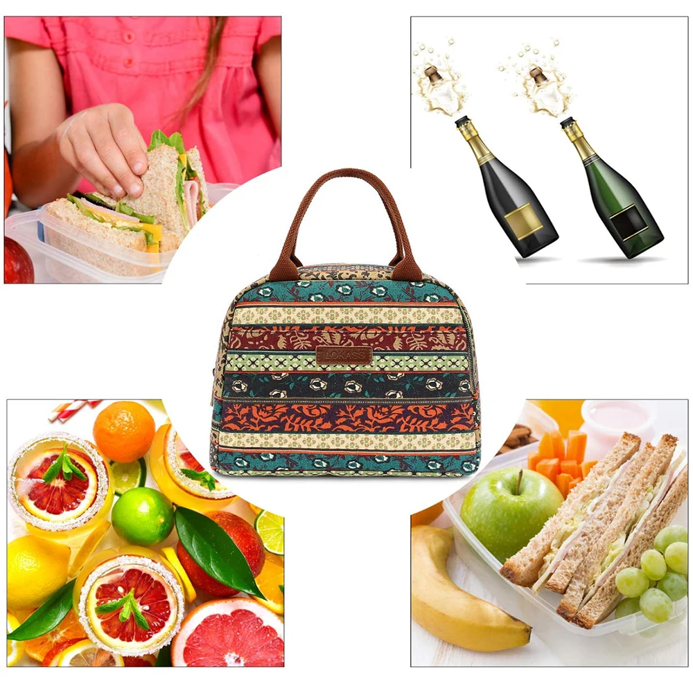 Lunch Bags for Women Kids Men Shoulder Food Picnic Bag Portable Thermal Insulated Cooler Drink Boxes Travel Tote Bohemia Red |