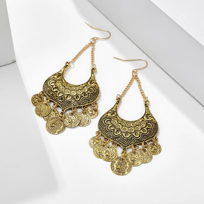 Tocona New Fashion Vintage Style Carving Drop Earrings Hollow Round Pendant For Women Ladies Party Jewelry Accessories C12207 | Украшения и