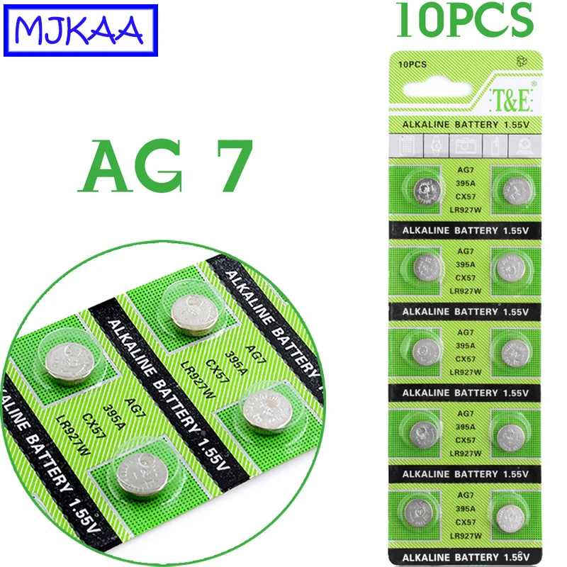 Кнопочная батарейка MJKAA AG7 10 шт. щелочная 1 5 в GR927 395A LR927 LR57 SR927W 399 для часов