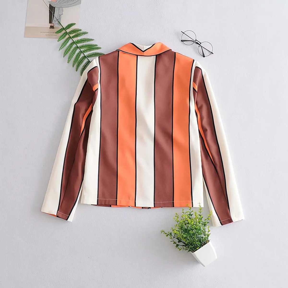 

2020 Summer autumn New Striped Symmetrical Thin zaraing-style za women 2020 sheining vadiming blazer Suit jacket Wd8983
