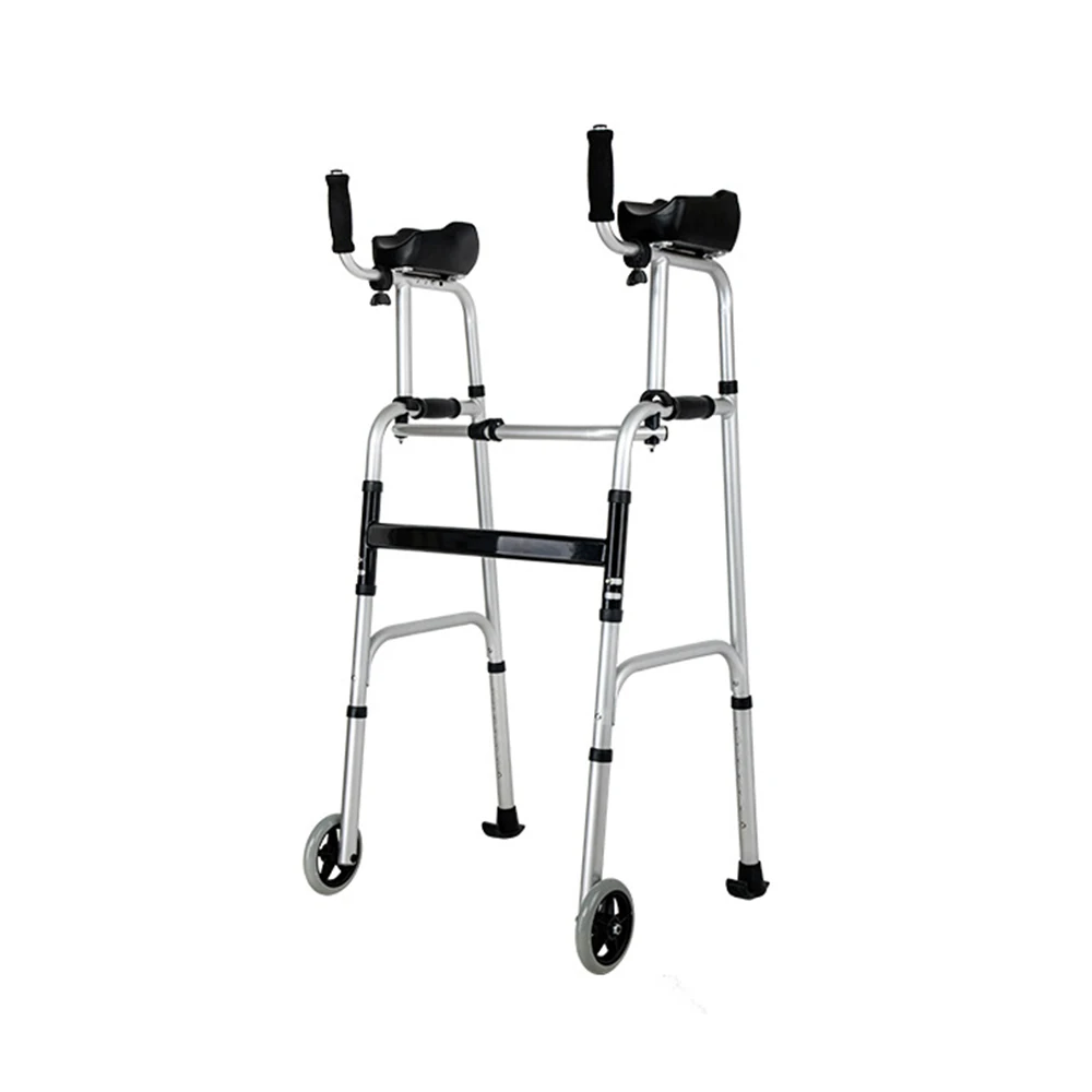 

Folding Walker 2 Wheels Rollator Walker with 5-in Fixed Wheels Padded Armrests Adjustable for Seniors Elderly Walking Stick
