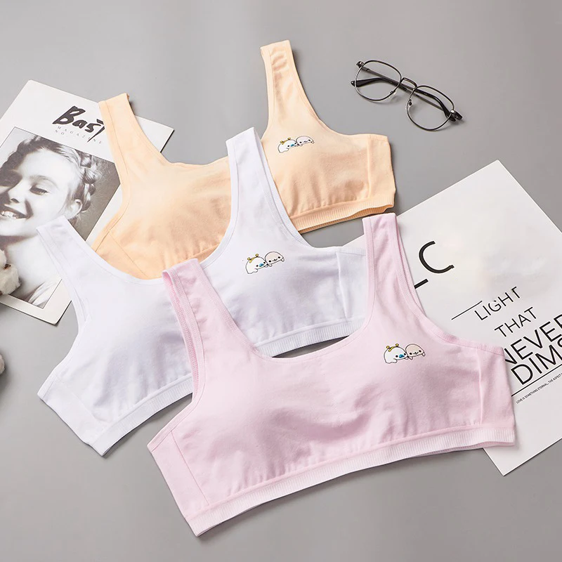 Подростковый комплект для девочек; летние хлопковые UnderwearSolid Цвет мультфильм печатных бесшовные для подростков; Бюстгальтер для подростков; мягкое удобное нижнее белье