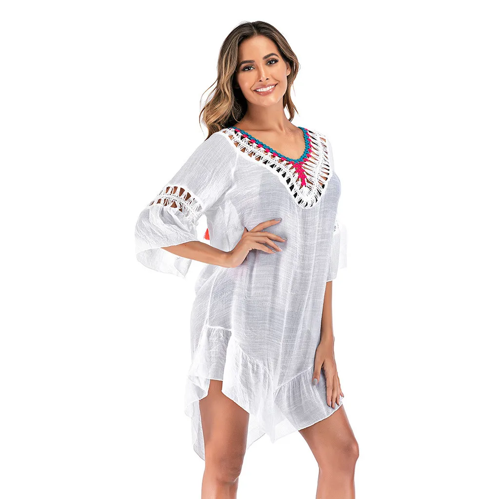

Women White Chiffon Swimsuit Cover Up Swimwear Beachwear Bikini Loose Hollow Out Beach Cover-up Bathing Suit Swimsuit Swimwear