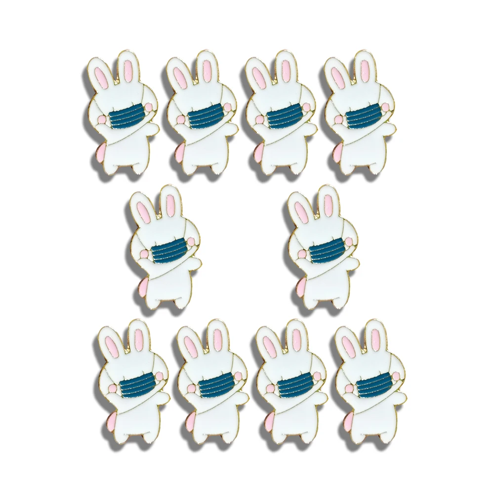 

10Pcs/Lot Animal Enamel Brooch Custom Alloy Badge Cute Rabbit Wish Pin For Backpacks Coat Jewelry Gift