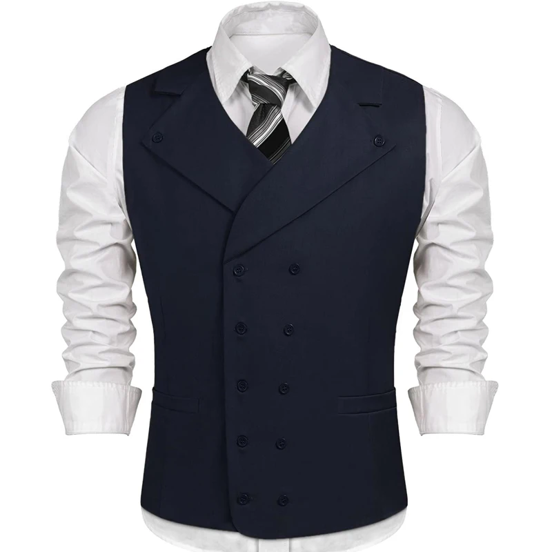 

Navy Blue Men Suit Vest with Double Breasted Wedding Tuxedo Waistcoat Notched Lapel One Piece Custom Waist Coat Fashion Clothes