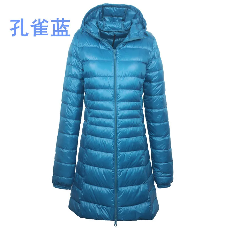 WEPBEL, S-7XL, зимние куртки, женские, белые, утиный пух, длинная куртка, женские, с подкладкой, с капюшоном, парки, ультра-светильник, портативные пуховики - Цвет: peacockblue