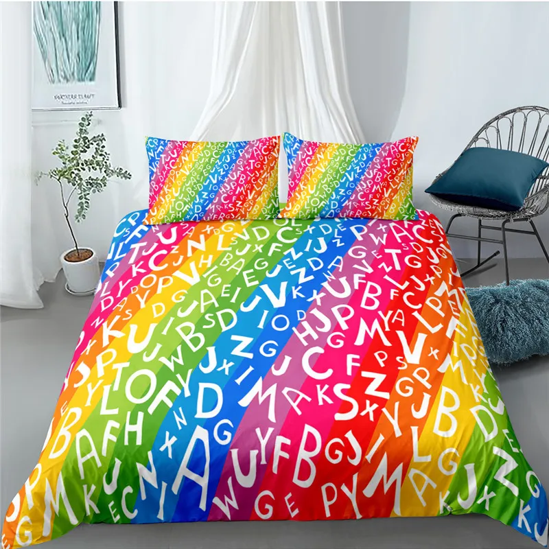 

Rainbow Letters Comforter Cover Set Duvet Cover Single Double Twin Full Queen King Size Bedding Set Quilt Droppshiping