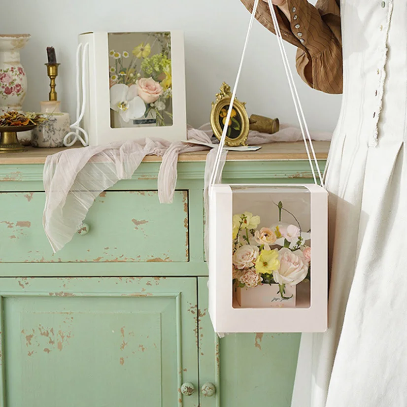 Коробка для цветов упаковка прозрачное окно изысканный подарок квадратные