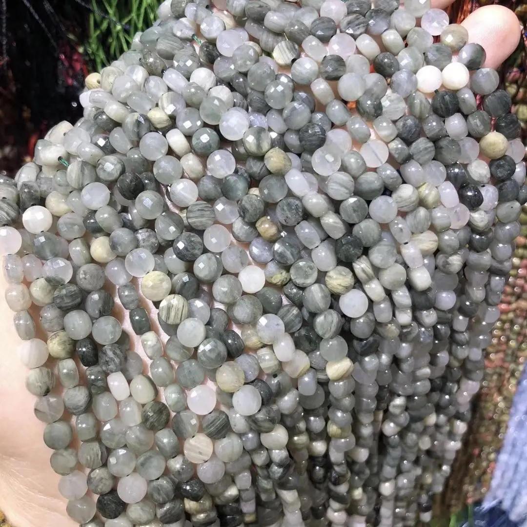 

New Chlorite Oblate Faceted Natural Stone Beads Making for Jewelry DIY Bracelet Necklace Charm Accessories Size 6mm length 38cm