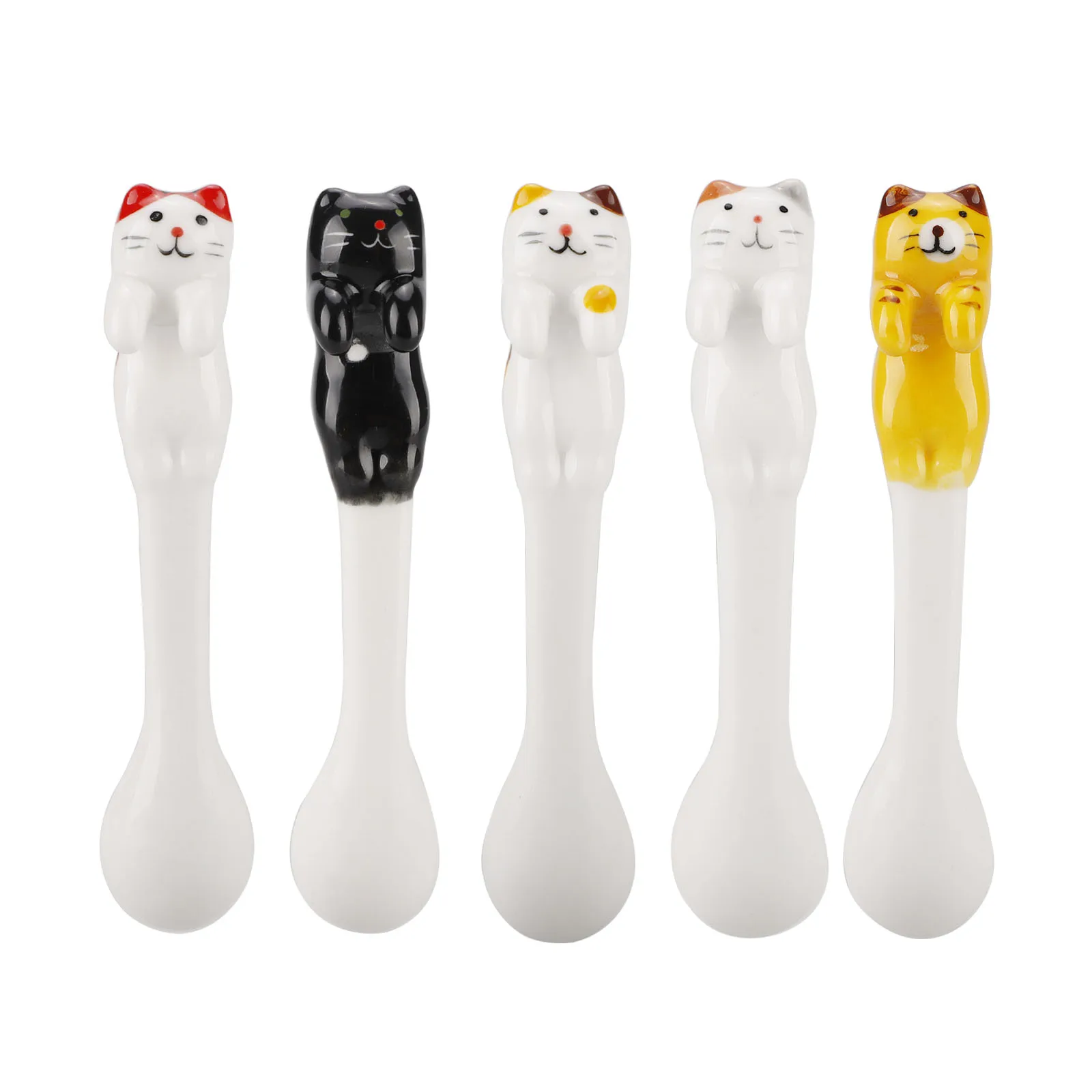 Hot sale Ceramic Cartoon Cute Cat Animal Spoon Hanging Coffee Dessert Unique Ice Cream Flatware Kitchen Tool Novelty Gift | Дом и сад