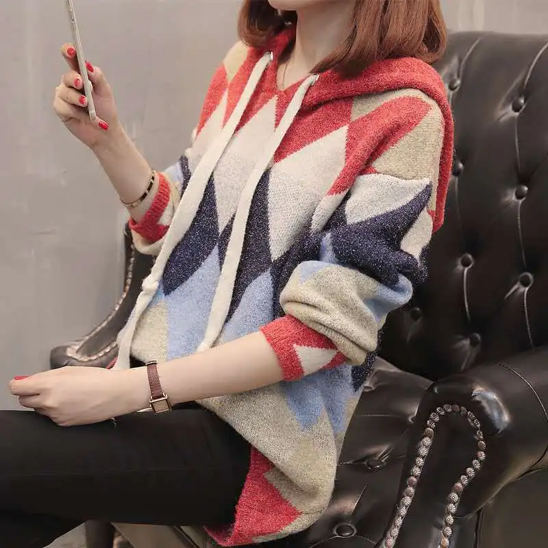 

Net Red Sweater Female Japanese Korean Version of The Loose Head Loose Autumn Winter New Bright Silk Lazy Wind Knit Fresh Sweet
