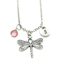 dragonfly animal necklace birthstone creative initial letter monogram fashion jewelry women christmas gifts accessories pendants