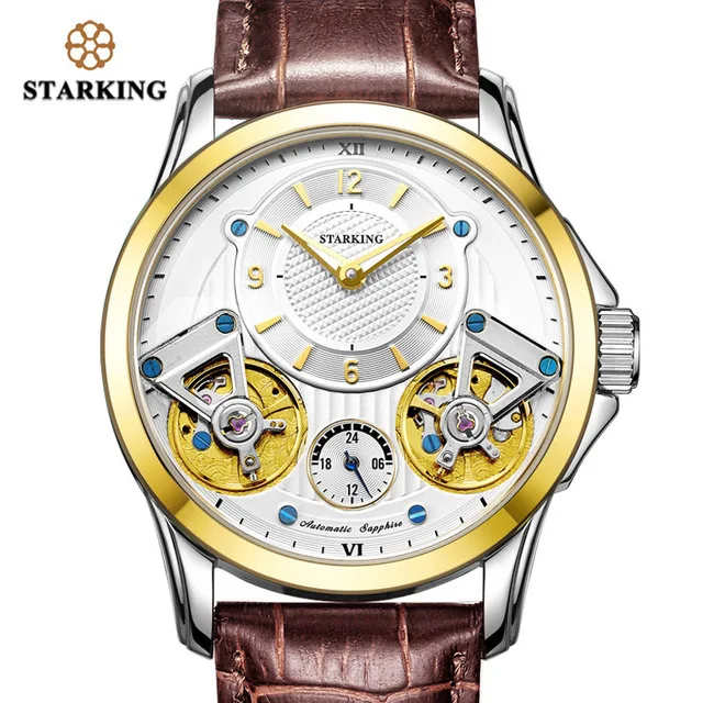 AM0218GL91 STARKING, мужские часы, Топ бренд, роскошные, двойной турбийон, кожа, деловые часы для мужчин, водонепроницаемые, задняя-ветровая сталь, наручные часы - Цвет: AM0218GL91
