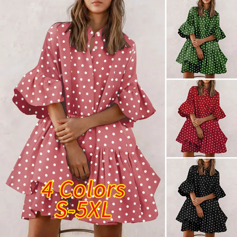 Women Dress Autumn 2022 Celmia Bohemian Ruffles O-neck White Mini Robe Half Sleeve Loose Shirt Dress Sexy Solid Pleated Vestidos