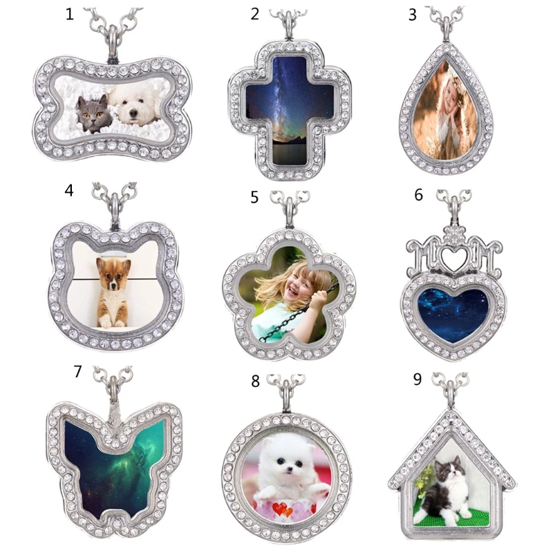 

2021 New Floating Glass Memory Locket Necklace Pendant Magnetic Closure Photo Jewelry