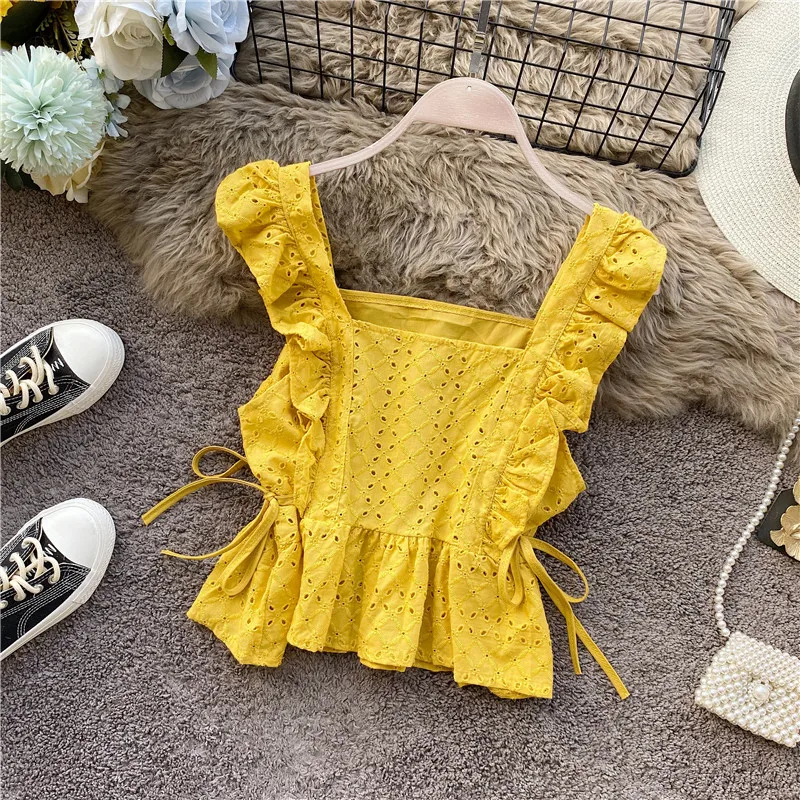 Женская кружевная блузка без рукавов привлекательный укороченный топ с