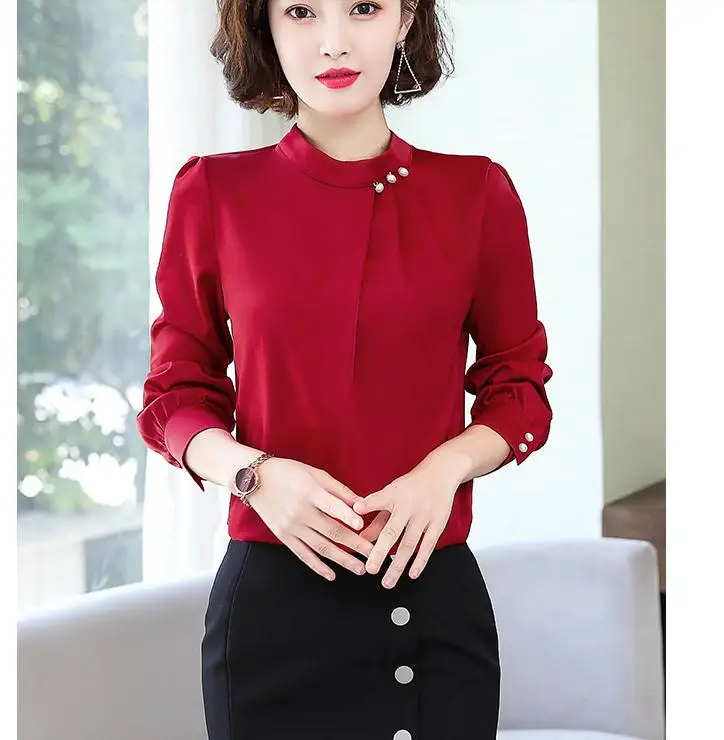 

2020 spring and autumn Summer with New style fashion women Long sleeve Stand collar Chiffon shirt
