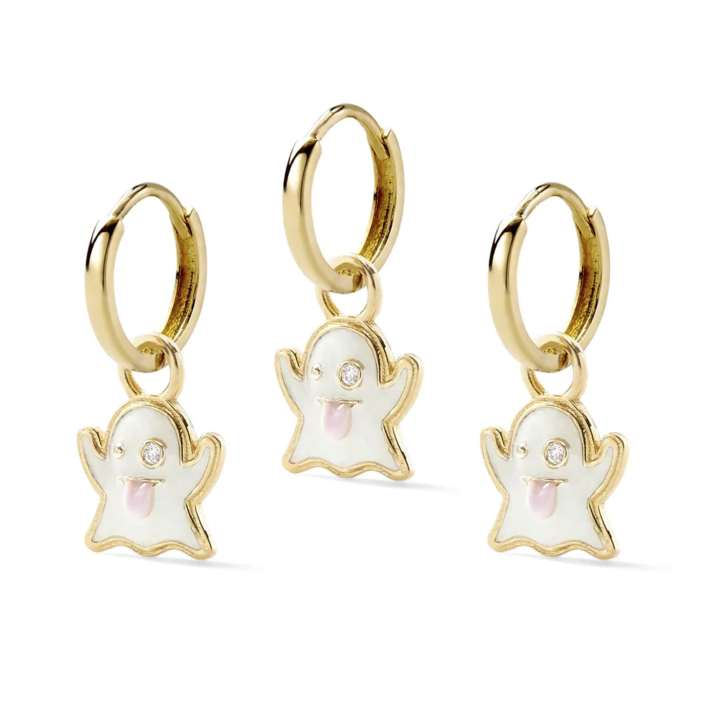 

3 Pcs New Alloy Drip Oil Ghost Dangle Earrings Cute Mini Rhinestone Piercing White Earrings Set for Women Fashion Jewelry