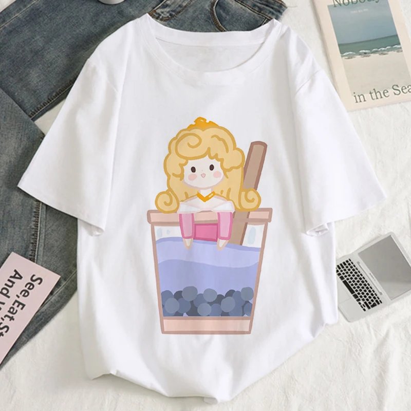 

Kawaii Футболка с принтом принцессы женская одежда Харадзюку эстетические белые топы Футболка Блузы Летняя мода Y2k повседневная женская футбо...