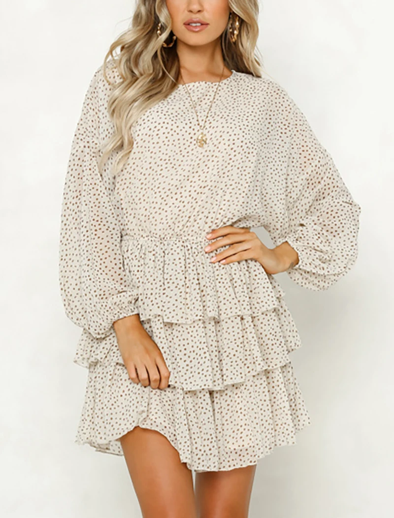 Женское мини-платье в горошек OSLLENLLA летние платья с пышными рукавами открытой