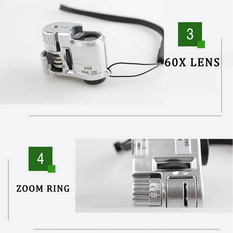 

New 60x Handheld Magnifying Glass Mini Pocket Microscope Loupe UV Currency Detector Jeweler Magnifier With LED Light 92TV