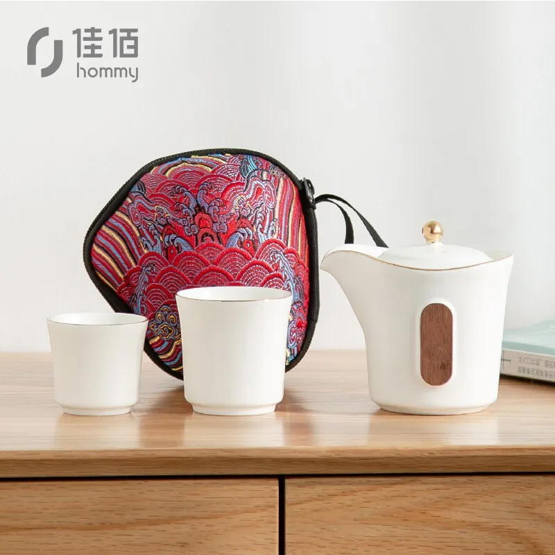 

Дорожный чайный набор, портативная чайная посуда кунг-фу, быстрая чашка, белый нефритовый фарфоровый чайник, керамическая чашка, чайный наб...