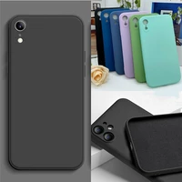 for iphone xr 12 11 pro max silicone case luxury plain shockproof square original official liquid cellphones bumper cases cover