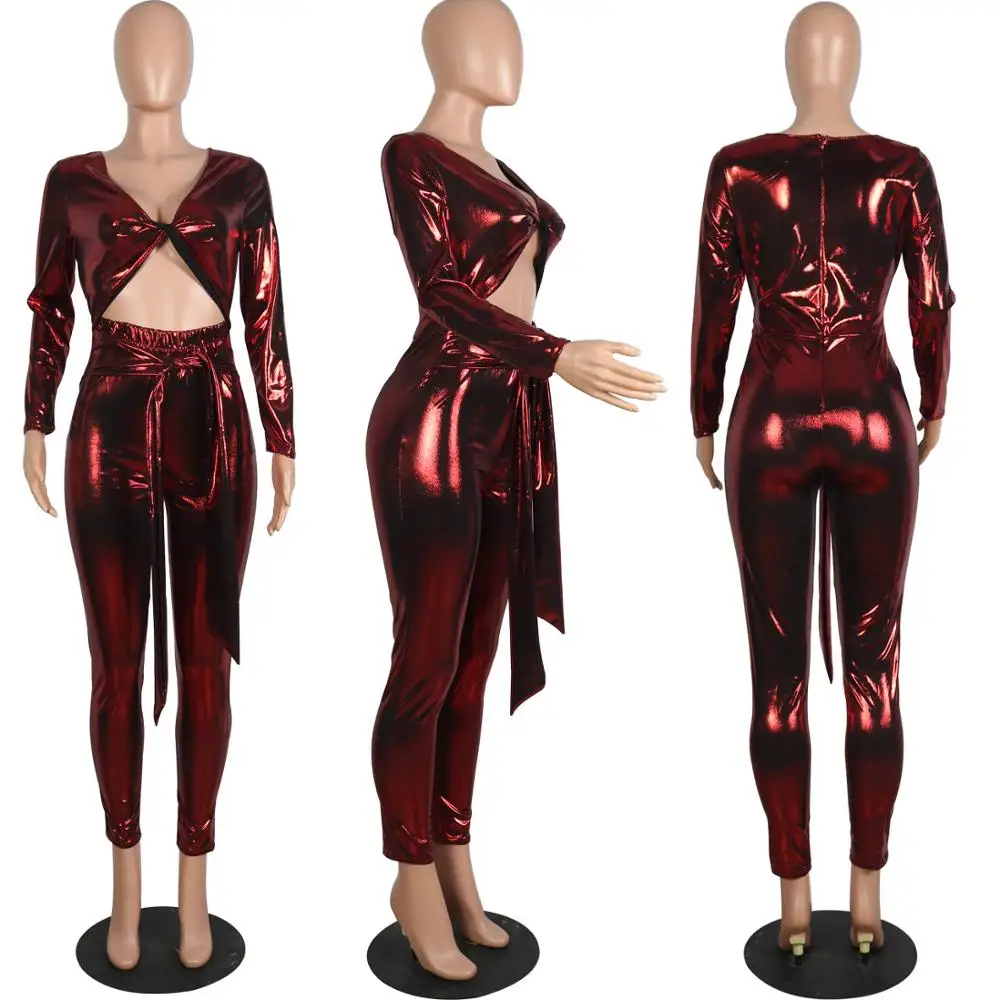 Сексуальный комбинезон Женский Повседневный Комбинезон блестящий с длинным